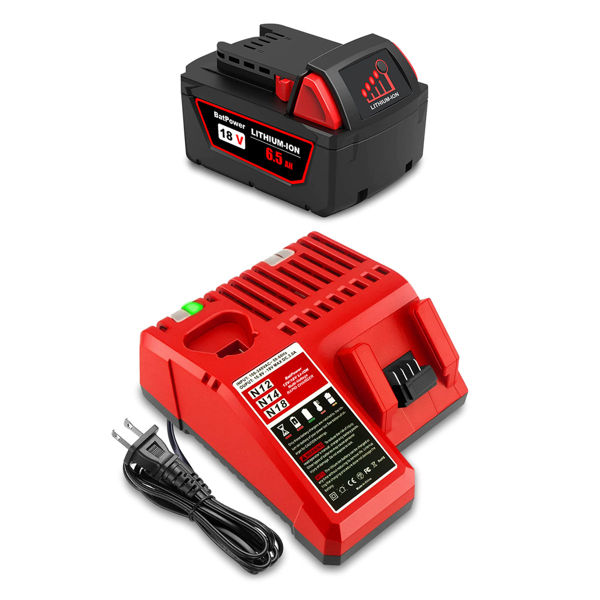 18V 6.5AH 48 11 1862 Extended Capacity Battery and Charger Combo for Milwaukee 18V M18 Battery with Charger Kit XC 6.0 AH 18V Battery and Charger