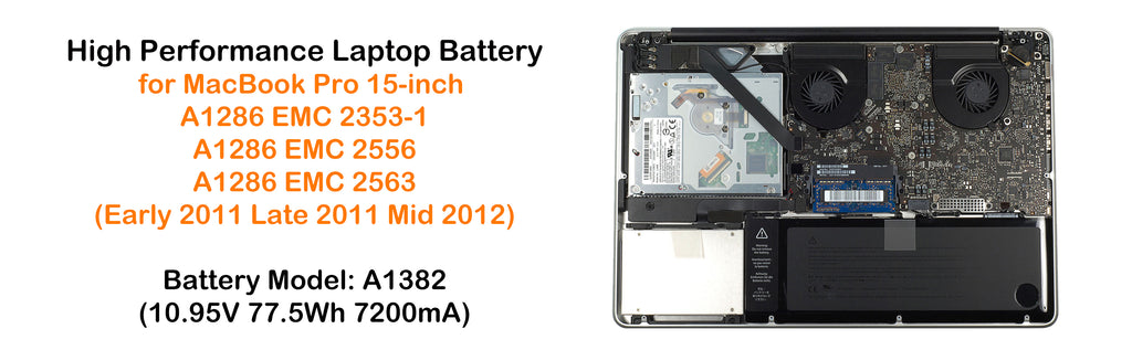 77.5Wh A1382 Battery for Early 2011 Late 2011 Mid 2012 Apple MacBook Pro 15" A1286 EMC 2353-1 2556 2563 Core i7 MC721 MC723 MD318 MD322 Battery A1382