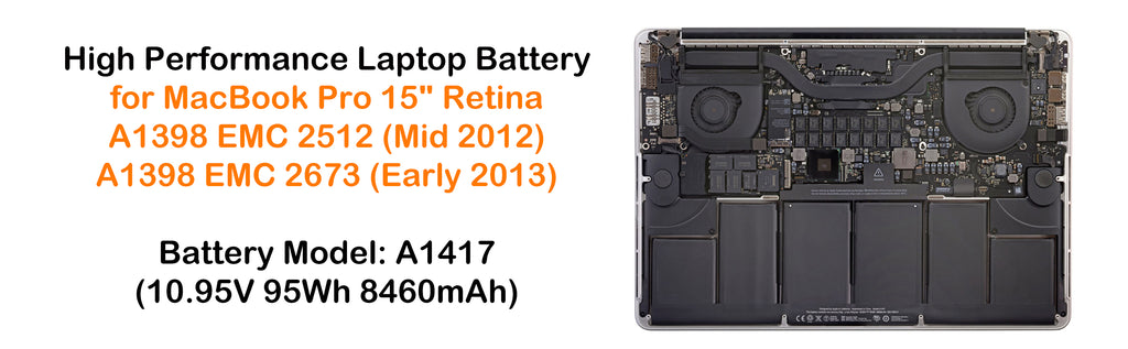 95Wh A1417 Battery for Mid 2012 Early 2013 Apple MacBook Pro 15" Retina A1398 EMC 2512 2673 Core i7 MC975 MC976 ME665 ME664 A1398 Battery A1417