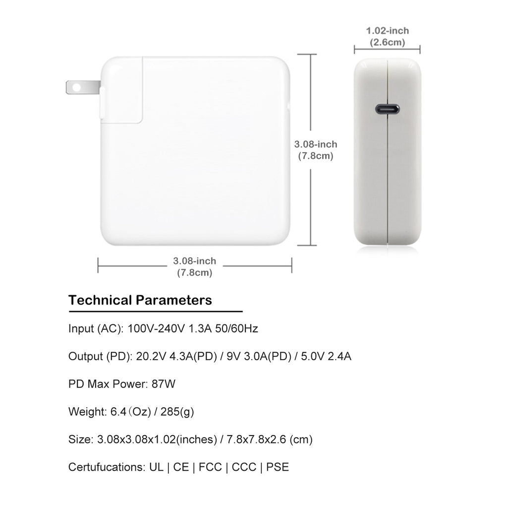 A1719 87W USB-C Charger with USB C cable for Apple MacBook Pro Air 87W 67W USB-C Laptop Power Supply A1719 Ac Adapter