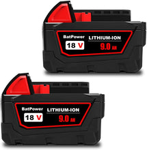 Load image into Gallery viewer, 48-11-1880 18V 9.0AH High Capacity Battery Replacement for Milwaukee 18V Lithium XC Battery M18 8.0Ah 144Wh 6.0Ah 108Wh 5.0Ah 90Wh