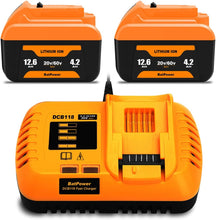 Load image into Gallery viewer, 12.6Ah 20v 60v Battery and Charger Combo for Dewalt 20v 60v Lithium Battery with Charger 12Ah DCB612 DCB609 Dewalt 20v/60v Battery and Charger Kit