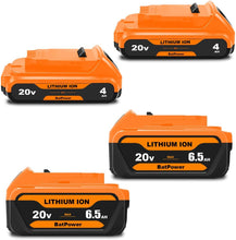 Load image into Gallery viewer, 4 Pack 20V 4.0Ah &amp; 6.5Ah DCB324 Battery Replacement for Dewalt 20V Max Batteries 6Ah 5Ah 4Ah 2Ah 3Ah DCB230 6Ah DCB206 DCB324 20V Max Battery DCB324