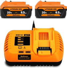 Load image into Gallery viewer, 6.5Ah 20V Max Batteries with Charger Kit Replacement for Dewalt 20V Battery with Charger Combo DCB118 6Ah 5Ah 4Ah DCB206 DCB204 DCB205-2 Compatible with Dewalt 20v Battery and Charger