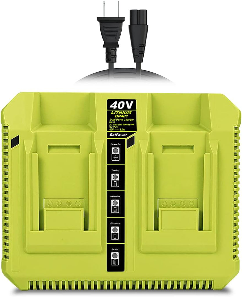 OP401 40V Dual Battery Rapid Charger for Ryobi 40V Rapid Charger OP401, Compatible with Ryobi 40V 6Ah 5Ah 4Ah 3Ah 2.5Ah 2Ah Lithium Dual Battery Fast Charger