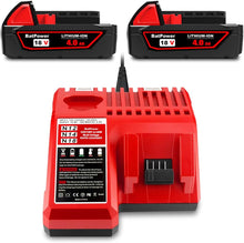 Load image into Gallery viewer, 18V 4.0AH 48-11-1820 Compact Battery with Charger Combo for Milwaukee 18V M18 Battery and Charger 2.0 AH 1.5 Ah 3.0 Ah 18V Lithium Battery Charger Kit