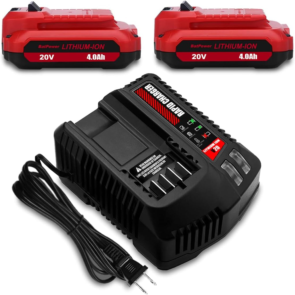 4.0Ah CMCB202 20V V20 Compact Batteries with Charger Combo Replacement for CRAFTSMAN 20V V20 Battery and Charger Kit CMCB104 20V 1.5Ah CMCB201-2 2.0Ah