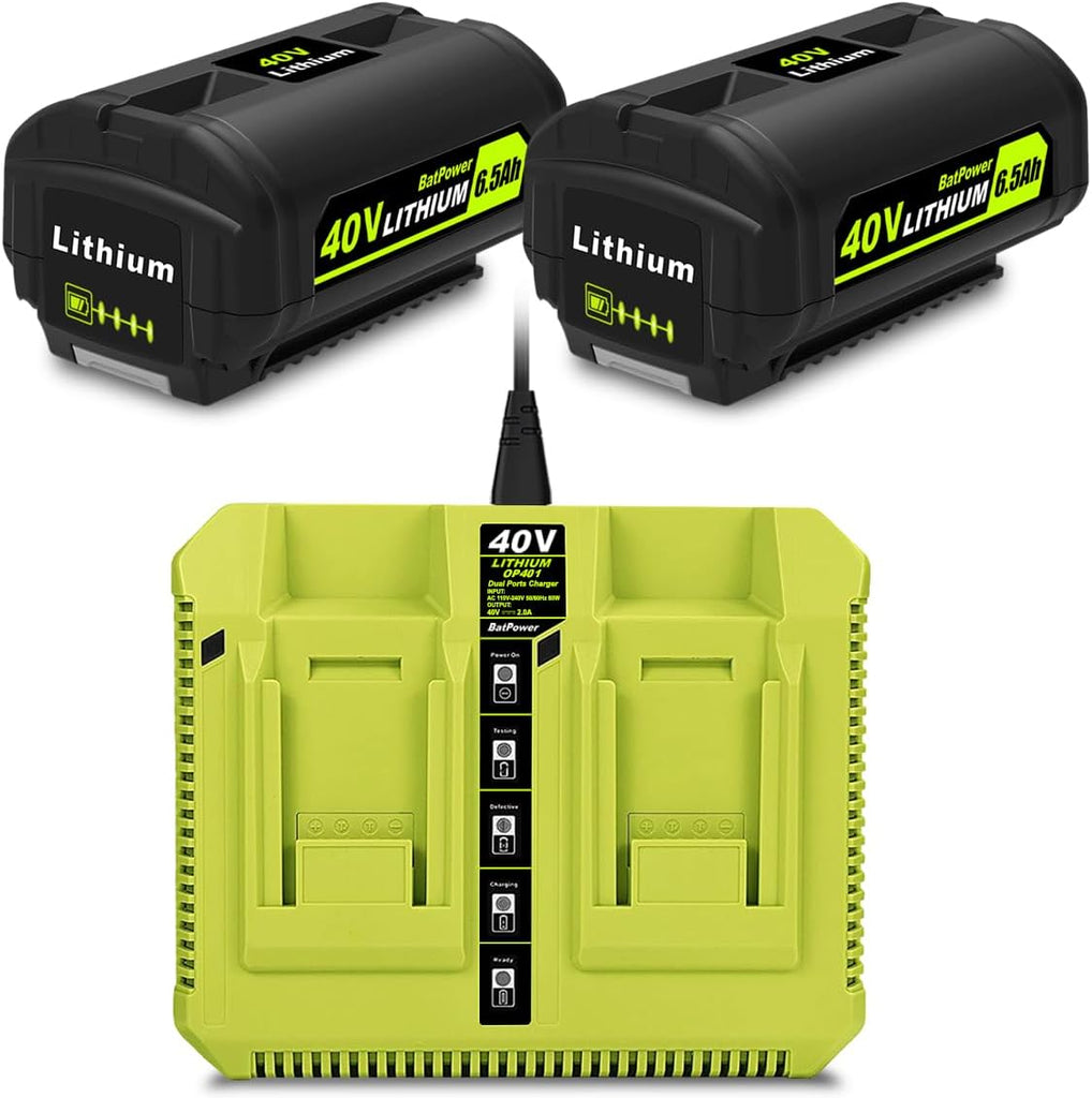 6.5AH 40V Lithium Battery and Charger Combo for Ryobi 40V Battery with Charger Kit OP401 OP40602 OP40601 6Ah 5Ah 4Ah 3Ah Ryobi 40V Battery and Charger