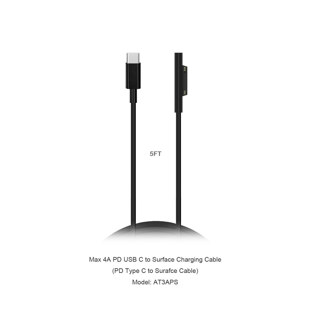 AT3APS 60W PD USB-C to Surface Charge Cable for Microsoft Surface Laptop Pro Go (PD to Surface Charger Charging cable)