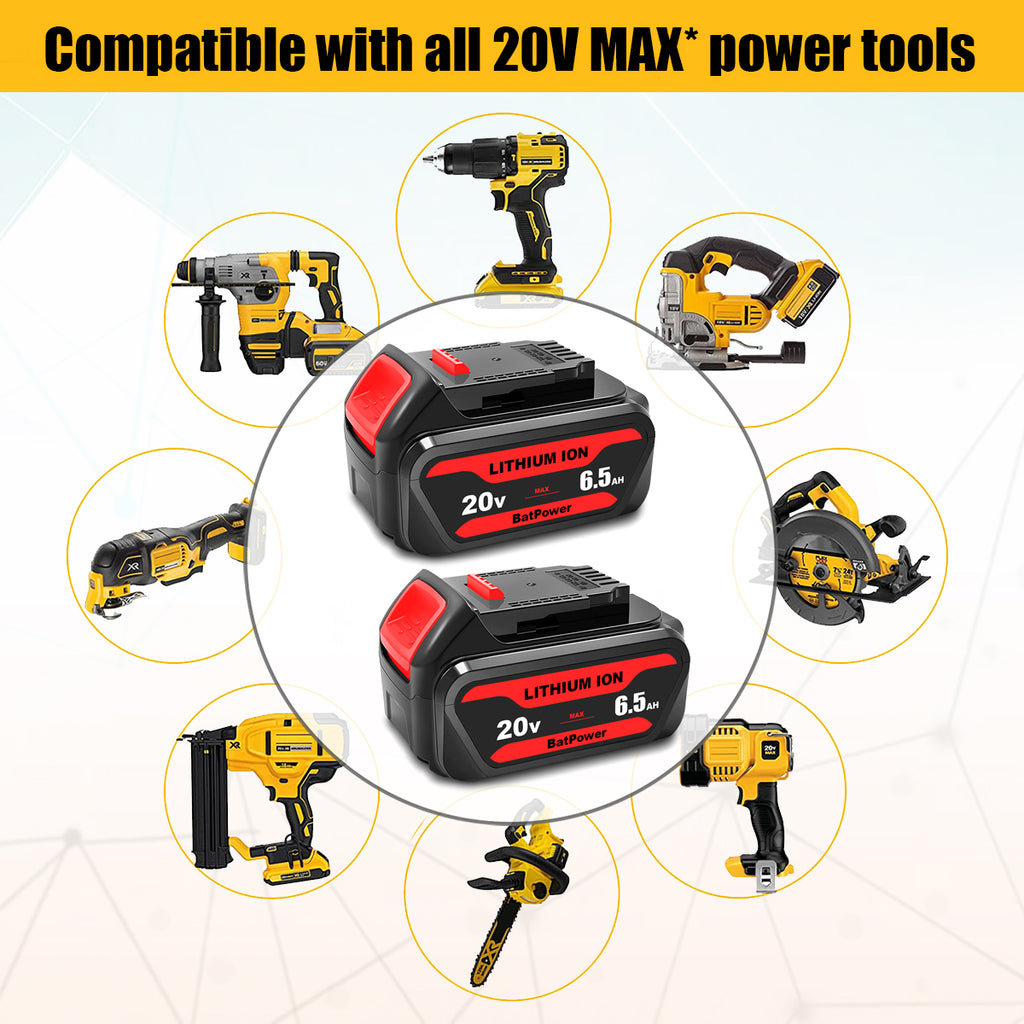 20V 6.5Ah DCB206 Battery for Dewalt 20V Max Battery 6 Ah DCB206 5 Ah DCB205-2 4 Ah DCB204 Dewalt 20V MAX XR Battery Lithium Ion 6.0Ah 5.0Ah 4.0Ah