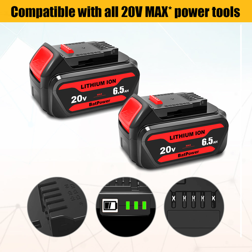 20V 6.5Ah DCB206 Battery for Dewalt 20V Max Battery 6 Ah DCB206 5 Ah DCB205-2 4 Ah DCB204 Dewalt 20V MAX XR Battery Lithium Ion 6.0Ah 5.0Ah 4.0Ah