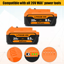 Load image into Gallery viewer, 8.5Ah DCB208 20V Lithium Battery Replacement for Dewalt 20V Max XR Battery 8.0 Ah DCB208 7Ah DCB207 6Ah DCB206 5Ah DCB204 4Ah Compatible with Dewalt 20v Battery 8.0Ah 7.0Ah 6.0Ah 5.0Ah 4.0Ah