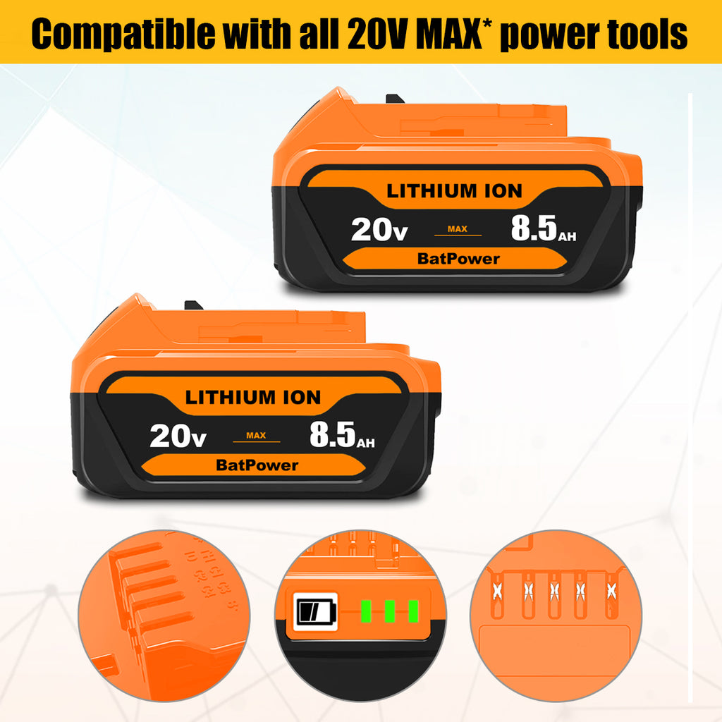 20V 8.5Ah DCB207 Battery Replacement for Dewalt 20V Battery 7.0Ah 6.0Ah 5.0Ah 4.0Ah DCB206 DCB207 DCB204 Lithium Battery Dewalt 20v Max XR Battery