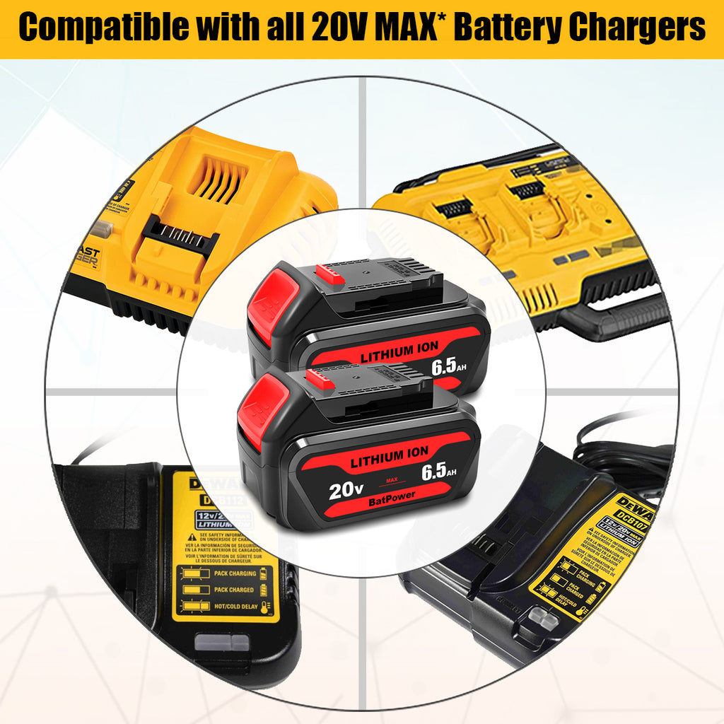 20V 6.5Ah DCB206 Battery for Dewalt 20V Max Battery 6 Ah DCB206 5 Ah DCB205-2 4 Ah DCB204 Dewalt 20V MAX XR Battery Lithium Ion 6.0Ah 5.0Ah 4.0Ah