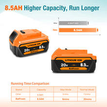 Load image into Gallery viewer, 8.5Ah DCB208 20V Lithium Battery Replacement for Dewalt 20V Max XR Battery 8.0 Ah DCB208 7Ah DCB207 6Ah DCB206 5Ah DCB204 4Ah Compatible with Dewalt 20v Battery 8.0Ah 7.0Ah 6.0Ah 5.0Ah 4.0Ah