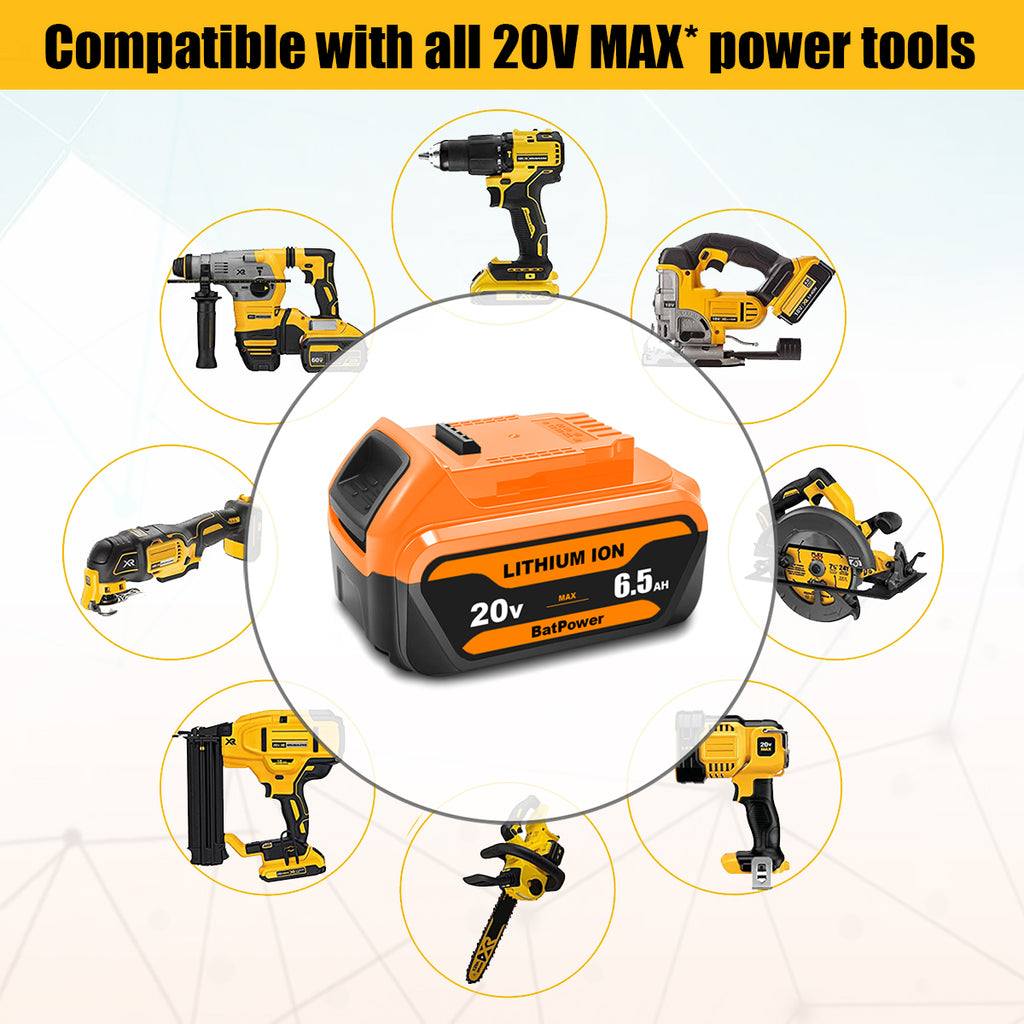 20V Max 6.5Ah Lithium Ion Battery for Dewalt 20V Max 5.0Ah Battery DCB205-2 Dewalt DCD/DCF/DCG/DCS tools 20v Max XR Battery 5.0Ah 4.0Ah 3.0Ah