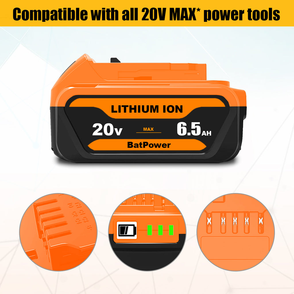 20V 6.5Ah DCB204 Battery Replacement for Dewalt 20V MAX 4.0Ah Battery DCB204 Compatible with Dewalt 20v Max DCD/DCF/DCG/DCS Tools Battery 4Ah 3Ah 2AH