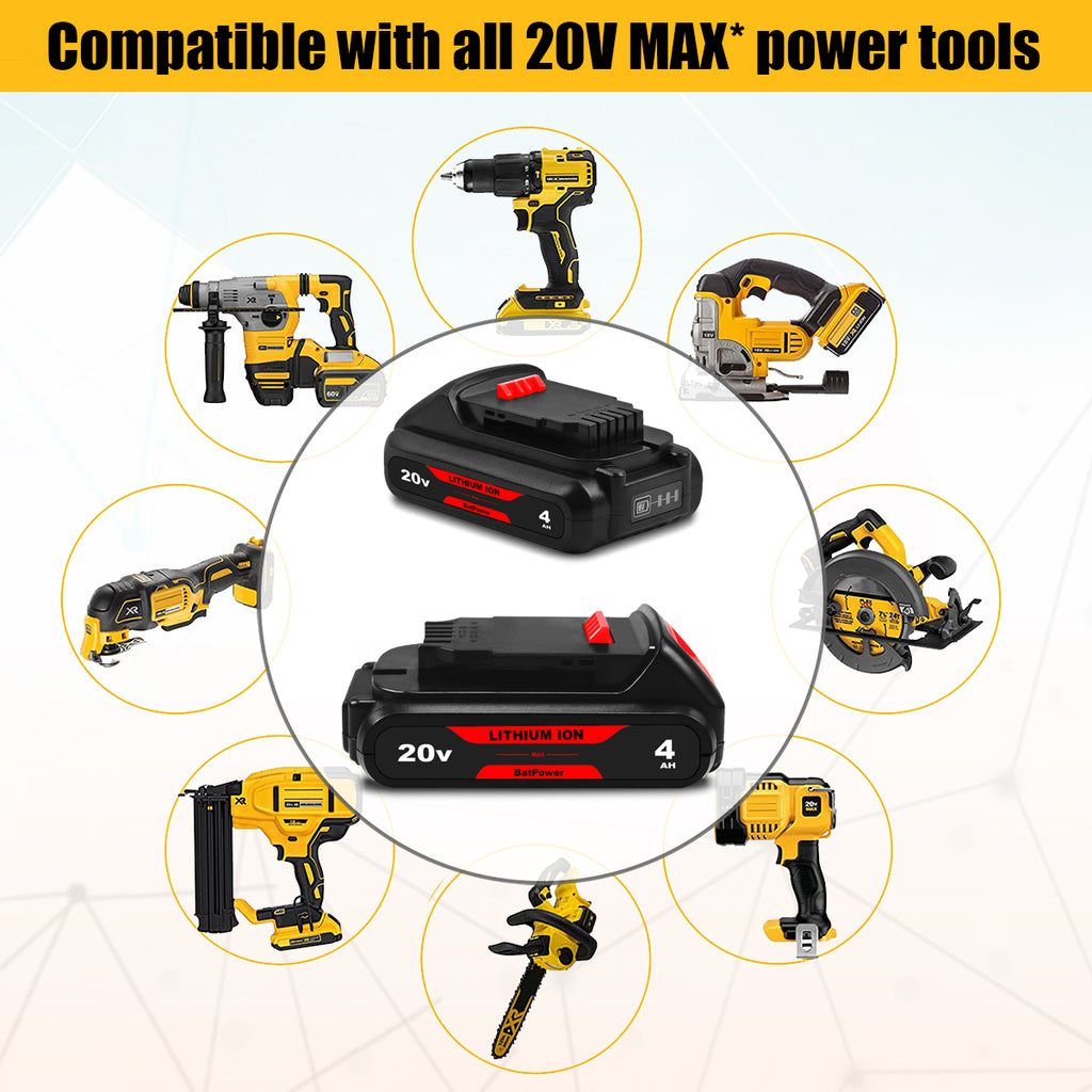 20V MAX 4.0Ah DCB201 Compact Battery Replacement for Dewalt 20V Compact Battery 1.5Ah DCB201 1.0Ah 2.0Ah 2.5Ah 3.0Ah Dewalt 20V Max Compact Battery