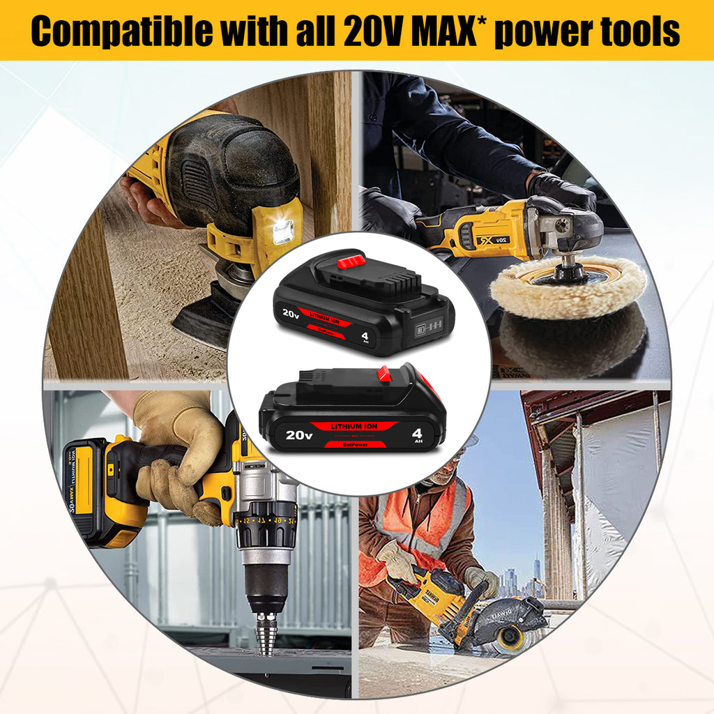 20V MAX 4.0Ah DCB201 Compact Battery Replacement for Dewalt 20V Compact Battery 1.5Ah DCB201 1.0Ah 2.0Ah 2.5Ah 3.0Ah Dewalt 20V Max Compact Battery