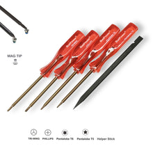 Load image into Gallery viewer, KIT 5pcs MacBook Repair Tool Kit Precision P5 Pentalobe Screwdriver T5 Torx Tri Wing Phillips Screwdriver with S2 Steel for MacBook Pro Air with Retina Display &amp; Razer HP Dell laptop Screwdriver