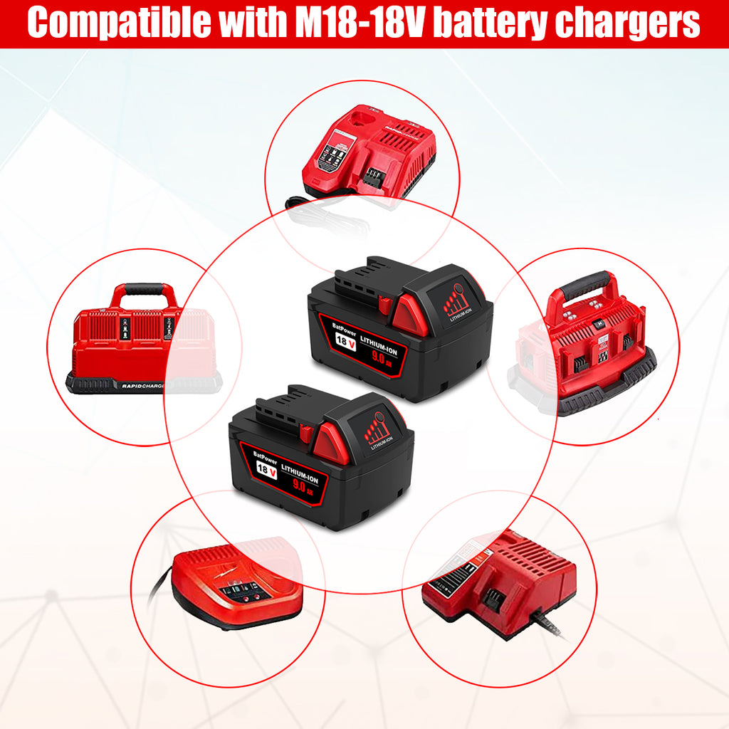 48-11-1880 18V 9.0AH High Capacity Battery Replacement for Milwaukee 18V Lithium XC Battery M18 8.0Ah 144Wh 6.0Ah 108Wh 5.0Ah 90Wh