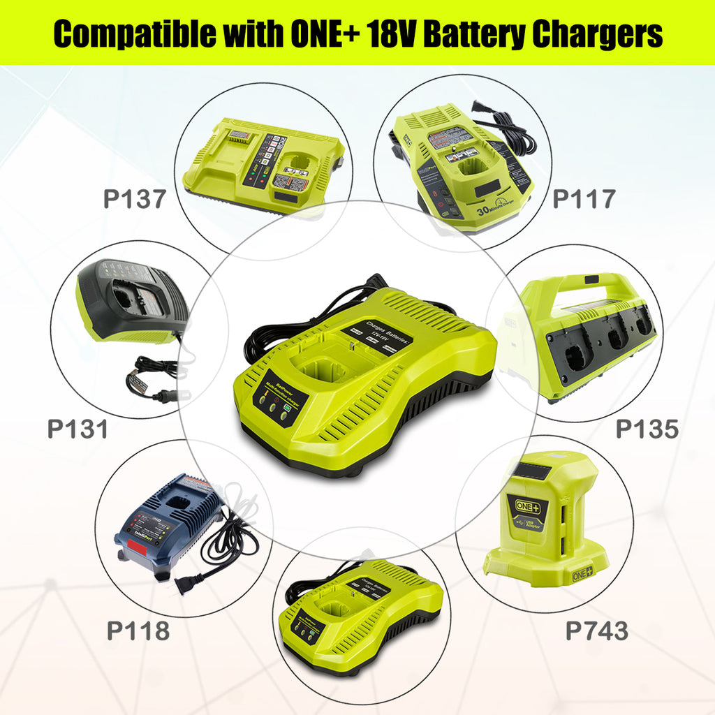 P117 18V Lithium Battery Rapid Charger Replacement for Ryobi 18V ONE+  Battery Charger P117 P118, Compatible with Ryobi 18V 6Ah 5Ah 4Ah 3Ah 2Ah 1.5Ah Battery Fast Charger