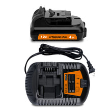 Load image into Gallery viewer, 4.0Ah DCB124 12V Battery and Charger Kit Replacement for Dewalt 12V Lithium Compact Battery and Charger Combo 3Ah 2.0Ah DCB122 1.5Ah DCB120