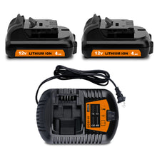 Load image into Gallery viewer, 4.0Ah DCB124 12V Battery and Charger Kit Replacement for Dewalt 12V Lithium Compact Battery and Charger Combo 3Ah 2.0Ah DCB122 1.5Ah DCB120