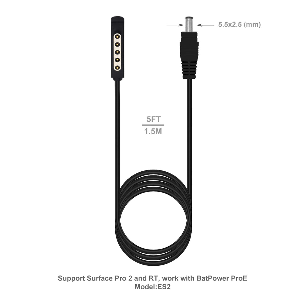 15V 8A 4A Charging Cable for Surface Laptop Book Pro BatPower ProE 2 External Battery Adapter Car Charger (5.5x2.5mm to Surface 15V 12V Charge Cable)