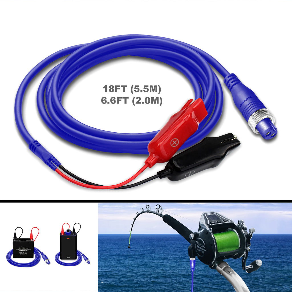 6.6FT-18FT-Electric Fishing Reel Battery Power Cord for Banax Kaigen 7000 1500 1000 500 300 150 Electric Reels Cable 2M-5.5M