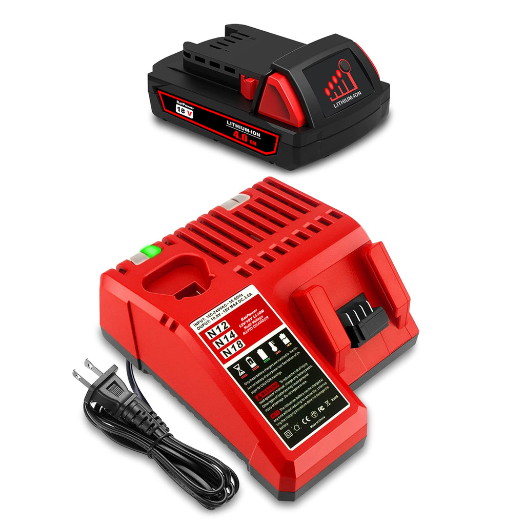 18V 4.0AH 48-11-1820 Compact Battery with Charger Combo for Milwaukee 18V M18 Battery and Charger 2.0 AH 1.5 Ah 3.0 Ah 18V Lithium Battery Charger Kit