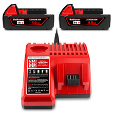 Load image into Gallery viewer, 18V 4.0AH 48-11-1820 Compact Battery with Charger Combo for Milwaukee 18V M18 Battery and Charger 2.0 AH 1.5 Ah 3.0 Ah 18V Lithium Battery Charger Kit