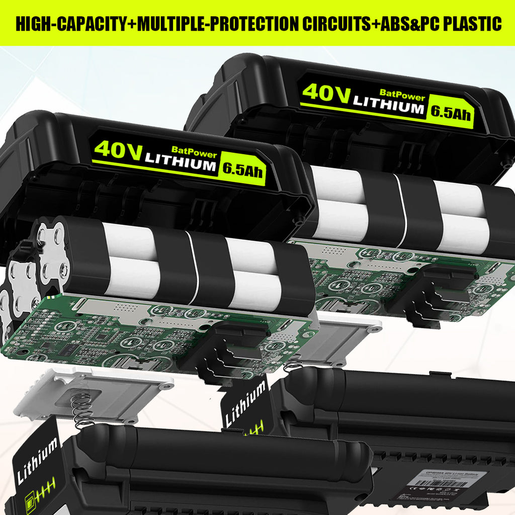 6.5AH 40V OP4040 OP40404 Lithium Battery for Ryobi 40V Battery 4.0Ah Compatible with Ryobi 40v 3.0Ah OP40301 2.6Ah OP40261 2.0Ah OP40201 Battery