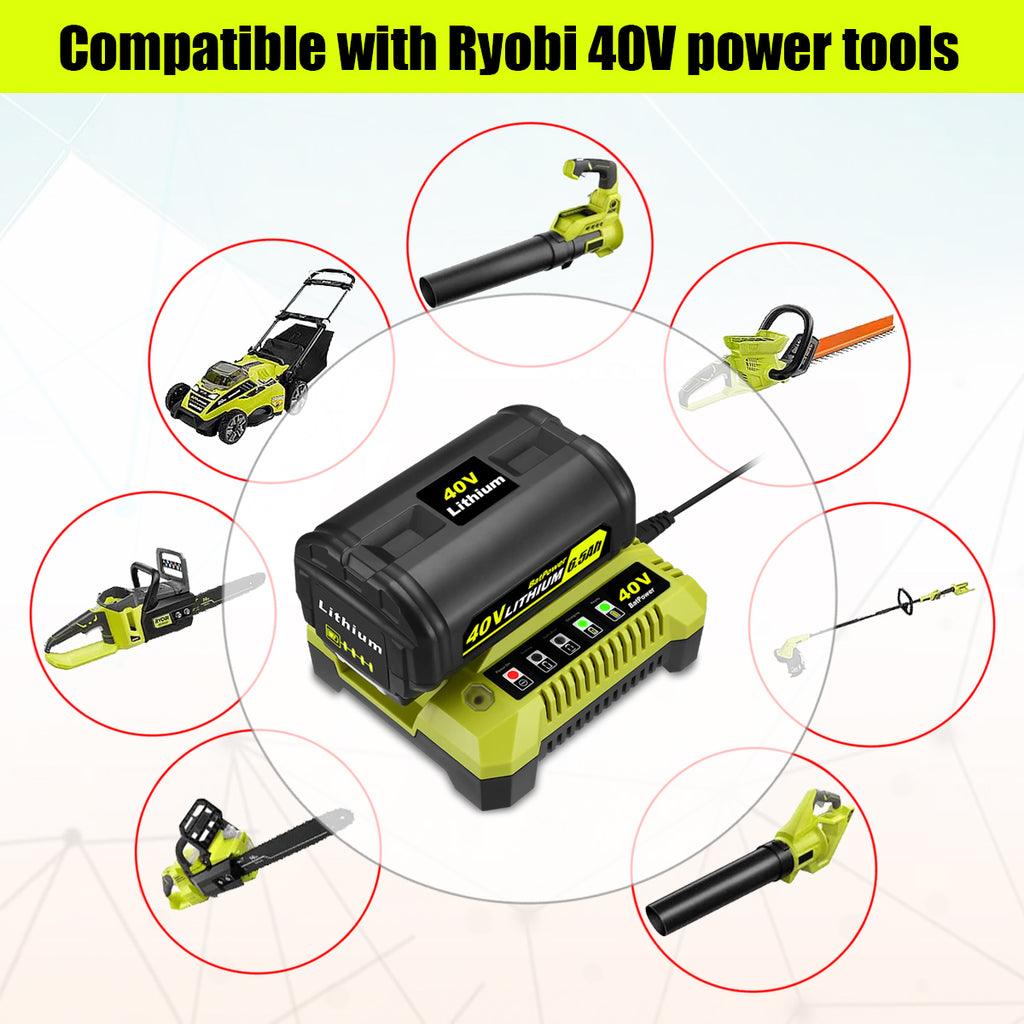 6.5AH 40V Lithium Battery and Charger Combo for Ryobi 40V Battery with Charger Kit OP401 OP40602 OP40601 6Ah 5Ah 4Ah 3Ah Ryobi 40V Battery and Charger