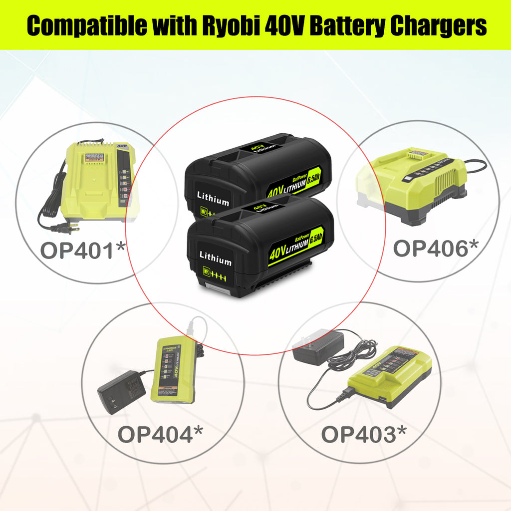 6.5AH 40V OP4040 OP40404 Lithium Battery for Ryobi 40V Battery 4.0Ah Compatible with Ryobi 40v 3.0Ah OP40301 2.6Ah OP40261 2.0Ah OP40201 Battery