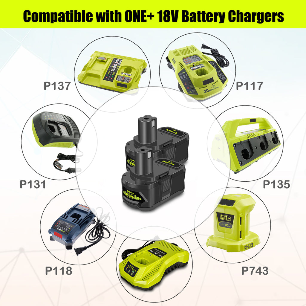 RB18L50 6.5Ah 18 Volt Lithium-Ion High Capacity Battery for Ryobi 18V 5.0Ah Battery RB18L50 Compatible with Ryobi 18 Volt ONE+ Battery 5Ah 4Ah 3Ah