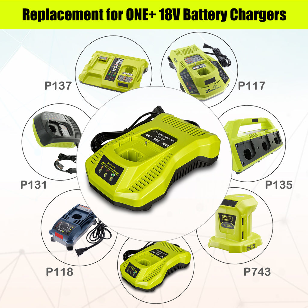 6.5AH 18V Lithium Battery with Charger Combo for Ryobi 18 Volt ONE+ Battery and Charger Kit P117 P193 PBP007 PBP005 PBP004 P108 6Ah 5Ah 4Ah