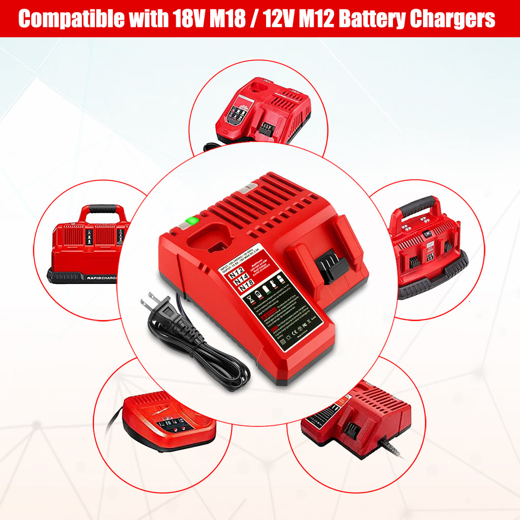 48-59-1812 Multi Voltage 18v/12v Lithium XC Battery Rapid Charger Replacement for Milwaukee 18V M18 Battery Charger 12V M12 12V 48-59-1812 Charger