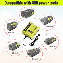 Load image into Gallery viewer, OP401 40V Rapid Battery Charger for Ryobi 40V Rapid Charger OP401, Compatible with Ryobi 40V 6Ah 5Ah 4Ah 3Ah 2.5Ah 2Ah Lithium Battery Fast Charger