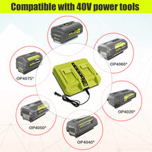 Load image into Gallery viewer, OP401 40V Dual Battery Rapid Charger for Ryobi 40V Rapid Charger OP401, Compatible with Ryobi 40V 6Ah 5Ah 4Ah 3Ah 2.5Ah 2Ah Lithium Dual Battery Fast Charger