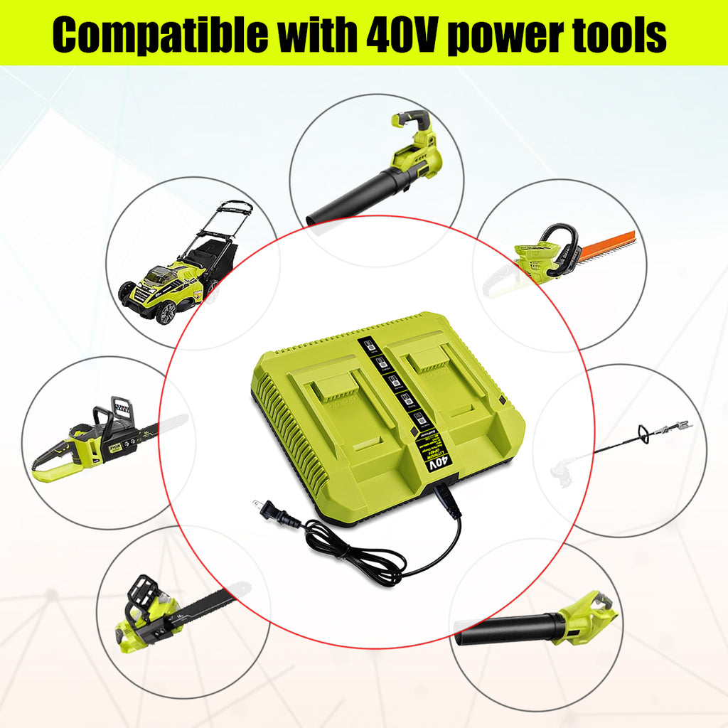 OP401 40V Dual Battery Rapid Charger for Ryobi 40V Rapid Charger OP401, Compatible with Ryobi 40V 6Ah 5Ah 4Ah 3Ah 2.5Ah 2Ah Lithium Dual Battery Fast Charger