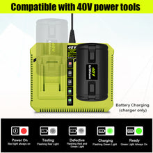 Load image into Gallery viewer, OP401 40V Dual Battery Rapid Charger for Ryobi 40V Rapid Charger OP401, Compatible with Ryobi 40V 6Ah 5Ah 4Ah 3Ah 2.5Ah 2Ah Lithium Dual Battery Fast Charger