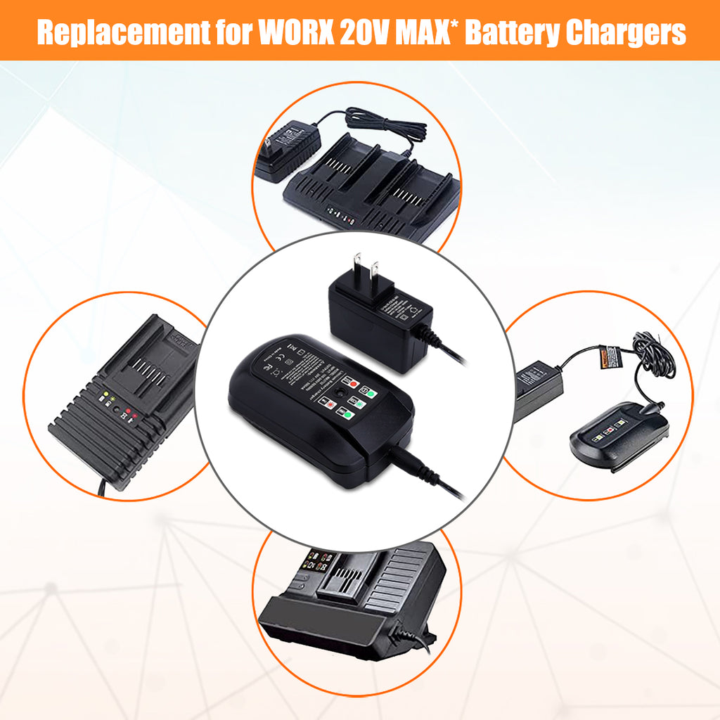 20V Fast Charger WA3742 Replacement for Worx 20V Battery Charger WA3732 WA3742 20V WA3868 4.0Ah WA3578 2.0Ah WA3575 WA3520 Battery Rapid Charger