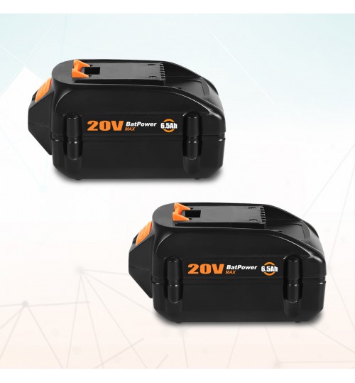 BatPower 2 Pack 20V 6.5Ah Extended Capacity Lithium ion Battery WA3578 Compatible with Worx 20V WG630 WG322 WG543 WG163 Cordless Power Tools WA3578 20V 4.0 Ah Battery Pack