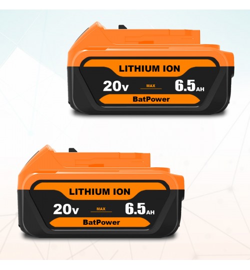 BatPower 2Pack 6.5Ah 20V Max Batteries Premium 6.0Ah DCB206 Replacement for Dewalt 20V Battery 6Ah 5.0Ah 4.0Ah DCB206-2 DCB204-2 DCB205-2 Lithium Compatible with Dewalt 20v Max XR Battery 6Ah 5Ah 4Ah