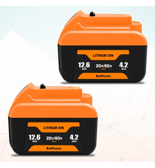 BatPower 2 Pack 12.6Ah 20v/60v DCB612 Lithium Battery Replacement for Dewalt 20V 60V Battery DCB612-2 DCB609-2 DCB606-2 12Ah 9Ah 6Ah 20V/60V Battery Compatible with Dewalt 20v/60v Max Battery