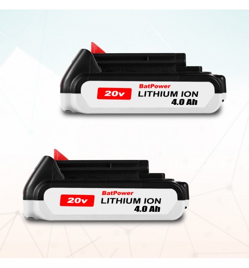 BatPower 2 PACK 20V 4.0Ah LBXR2020 Compact Battery Replacement for 20V 2.0Ah LBXR2020-OPE 1.5Ah LBXR20 Compatible with Black & Decker 20V Power Tools 2.0Ah LBXR2020 1.5Ah LBXR20 Lithium Ion Battery