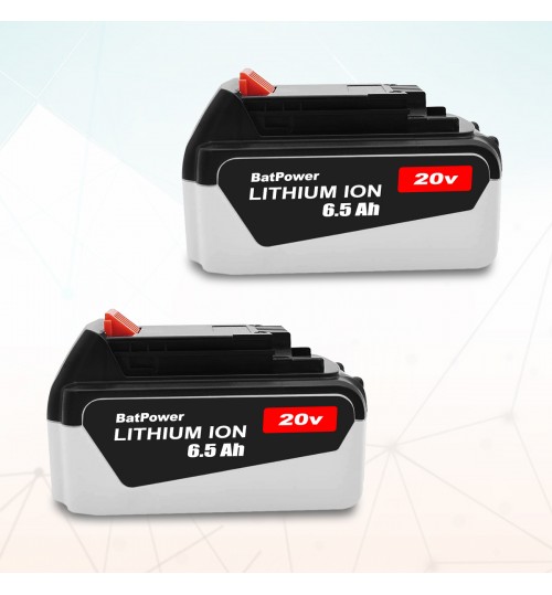BatPower 2 Pack 20V 6.5Ah LB2X4020 Extended Capacity Battery for 20V 4.0Ah LBX4020 LB2X4020 Compatible with Black Decker 20V Tools 20V 4.0Ah LBX4020 LB2X4020 LB2X4020-OPE Lithium ion Battery Pack
